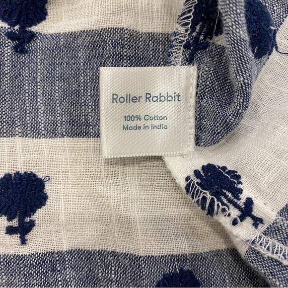🌟ROLLER RABBIT🌟 MALM BLOUSE TOP BOLA STRIPE EMBROIDERED FLOWER BLUE WHITE - Picture 5 of 7